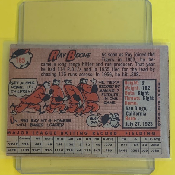 Ray Boone #185 1958 Topps Baseball Trading Card - Picture 2 of 2